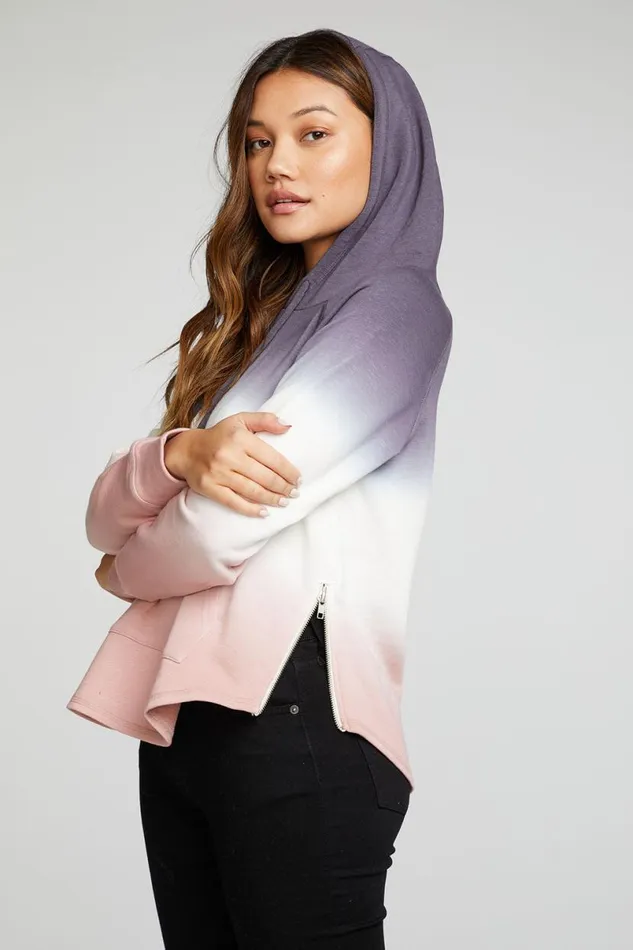 Womens Tops Chaser Brand Slub French Terry Long Sleeve Zip Side Shirttail Pullover Hoodie