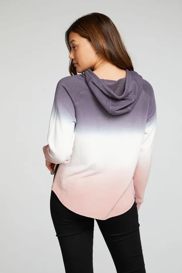 Womens Tops Chaser Brand Slub French Terry Long Sleeve Zip Side Shirttail Pullover Hoodie