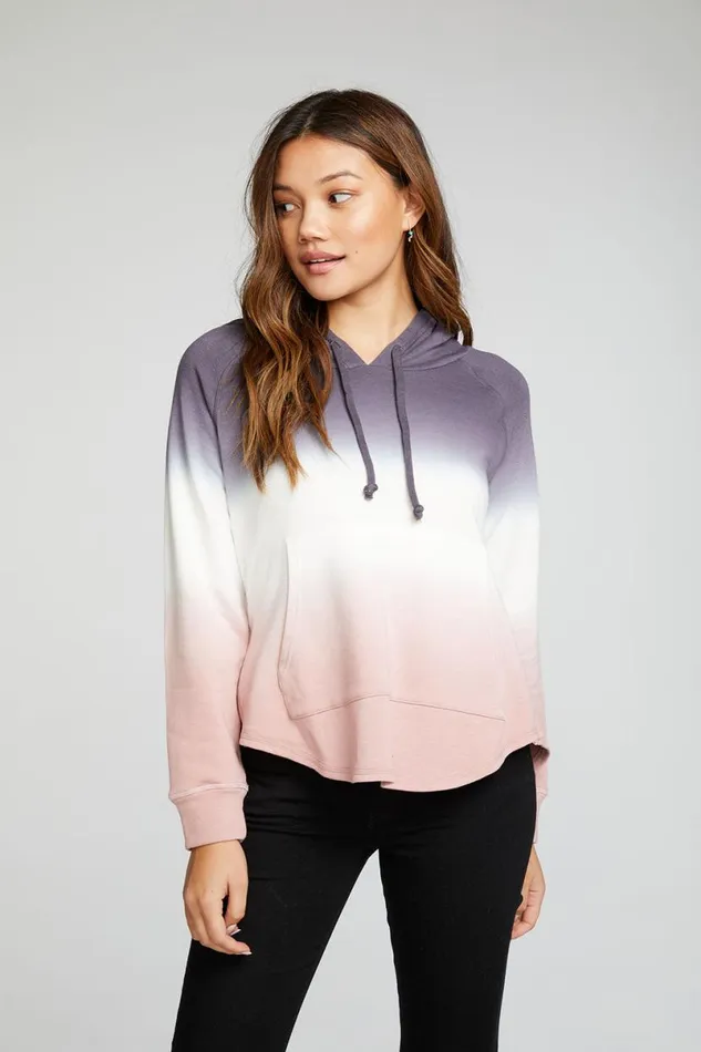 Womens Tops Chaser Brand Slub French Terry Long Sleeve Zip Side Shirttail Pullover Hoodie
