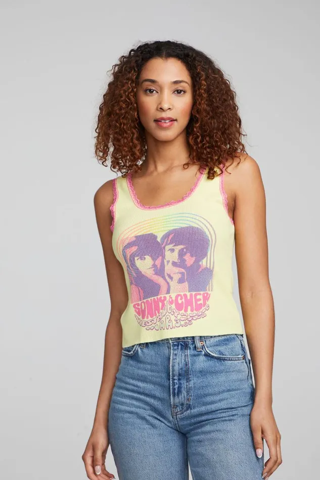 Womens Tops Chaser Brand Sonny and Cher 034Westbury Music Fair034 Tank Top