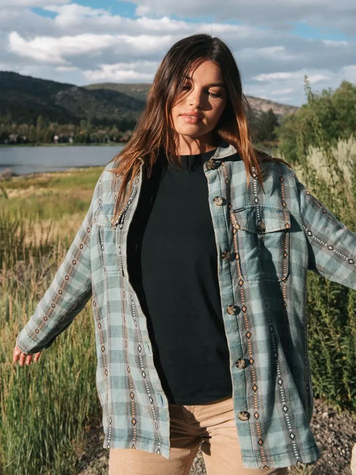 Womens Tops Volcom Polar Boobear Flannel 8211 Glacier Blue