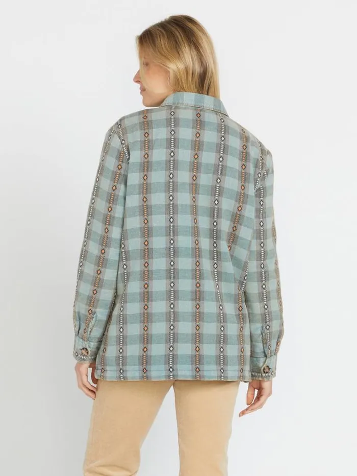 Womens Tops Volcom Polar Boobear Flannel 8211 Glacier Blue