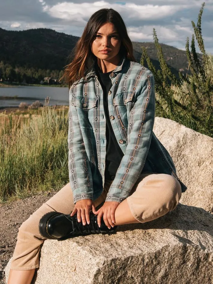 Womens Tops Volcom Polar Boobear Flannel 8211 Glacier Blue
