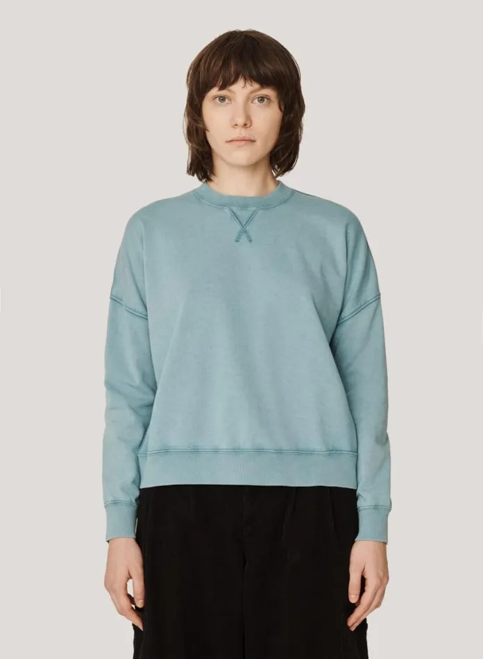 YMC Almost Grown Loopback Cotton Sweatshirt Blue Womens Sweatshirts