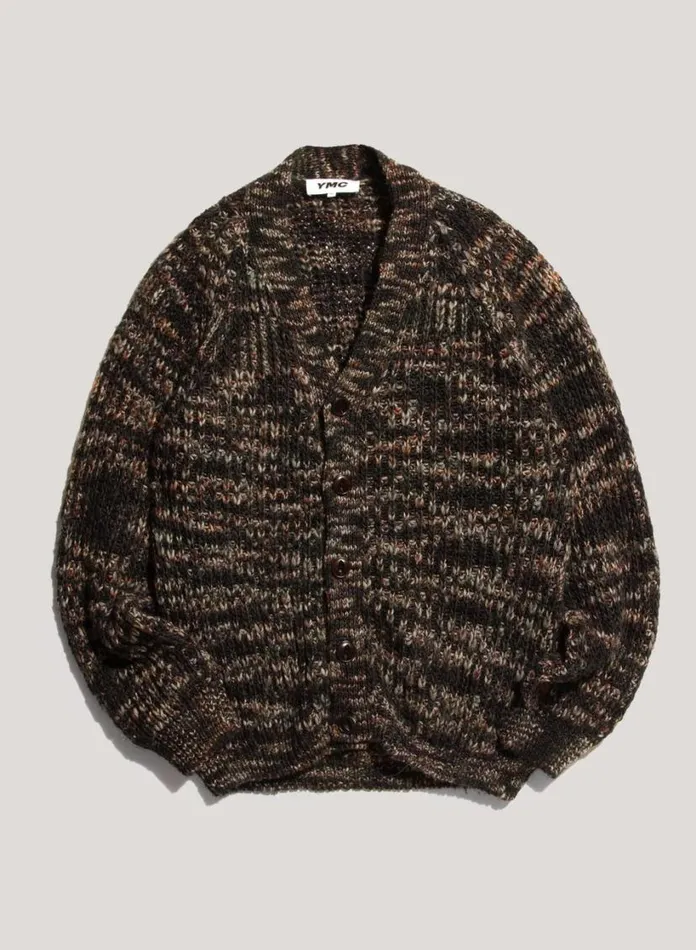 YMC Kurt Space Dyed Cardigan Black Multi Mens Knitwear
