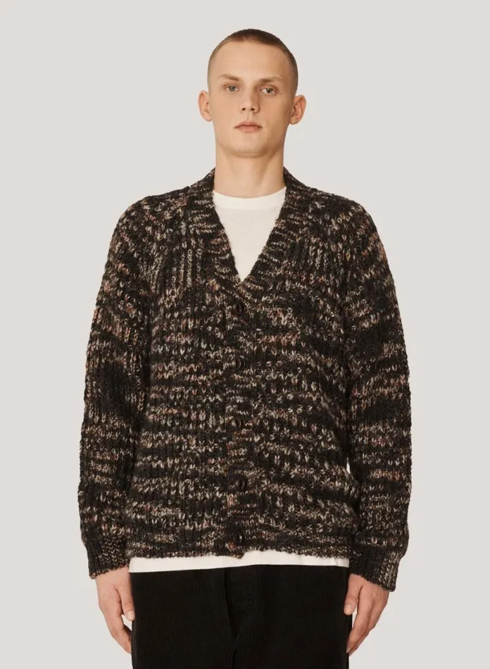 YMC Kurt Space Dyed Cardigan Black Multi Mens Knitwear