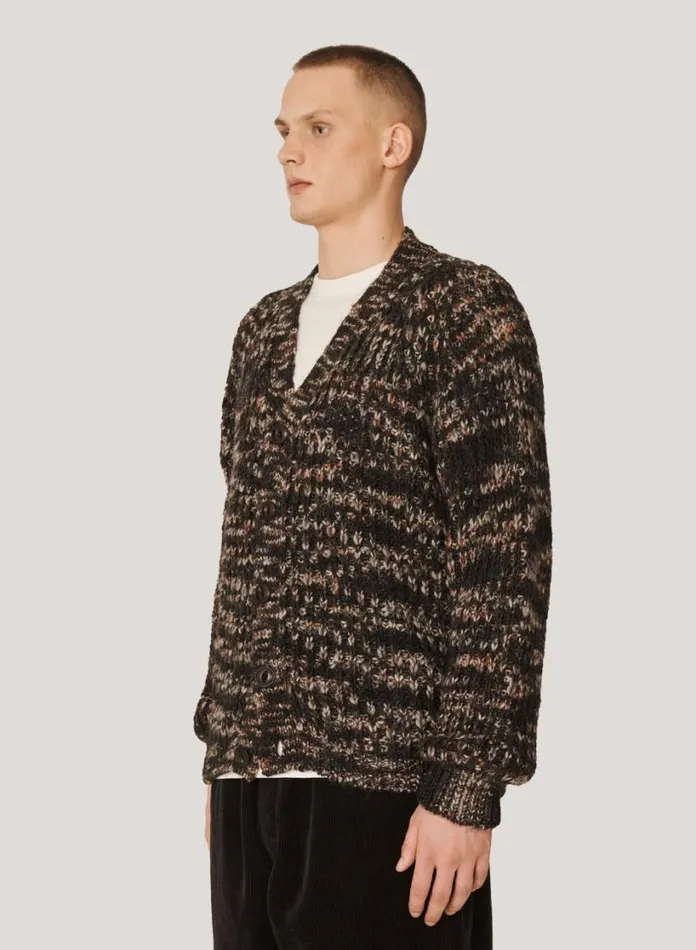 YMC Kurt Space Dyed Cardigan Black Multi Mens Knitwear