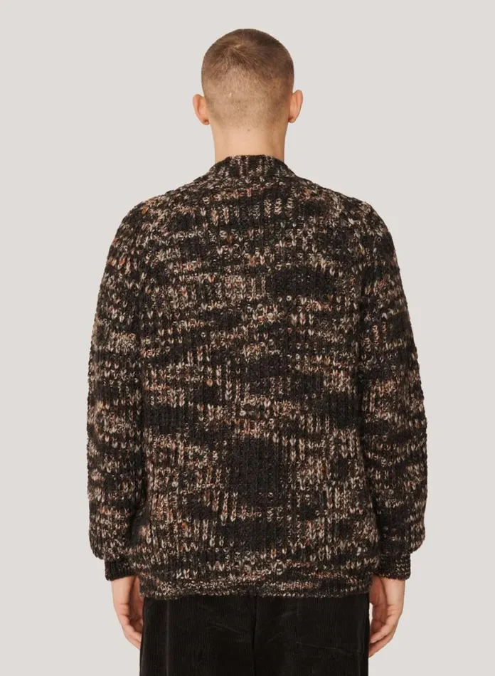 YMC Kurt Space Dyed Cardigan Black Multi Mens Knitwear