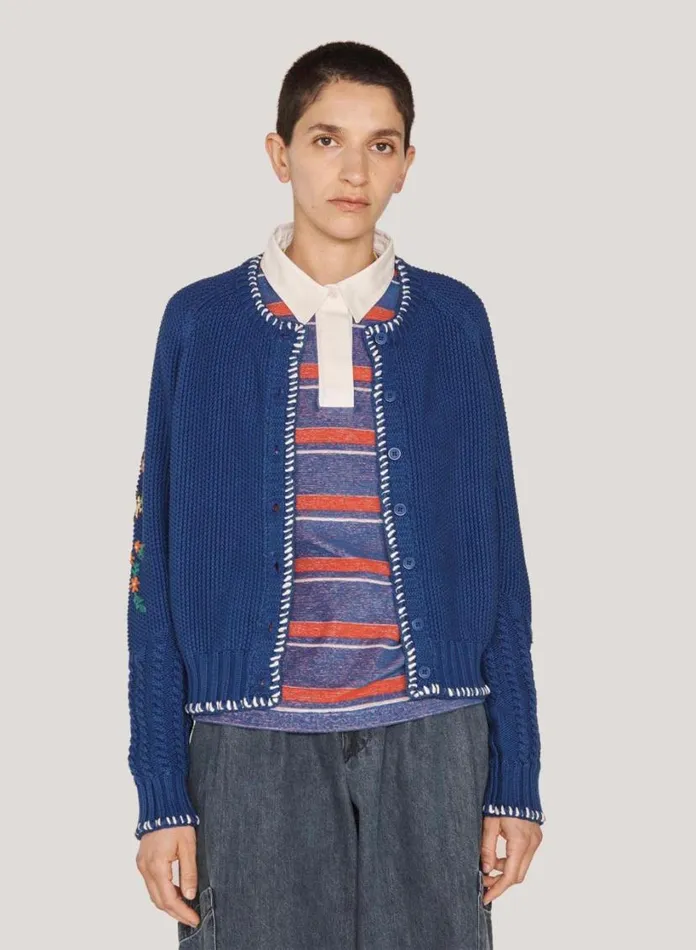 YMC Lotus Cardigan Blue Womens Knitwear