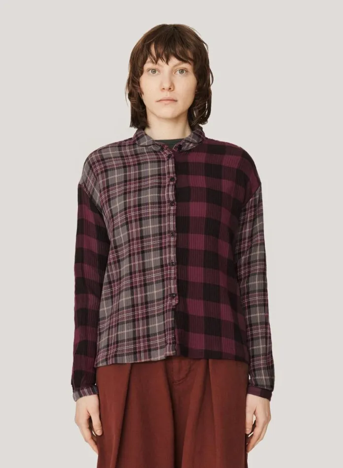 YMC Marianne Check Shirt Burgundy Multi Womens Shirts
