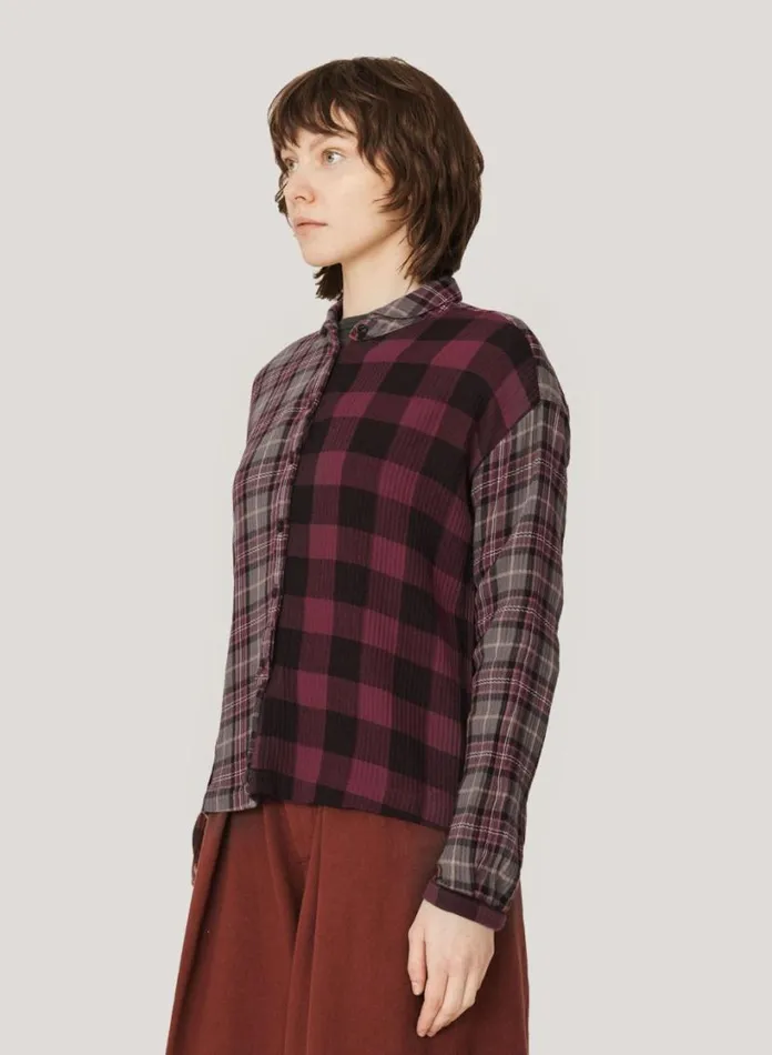 YMC Marianne Check Shirt Burgundy Multi Womens Shirts