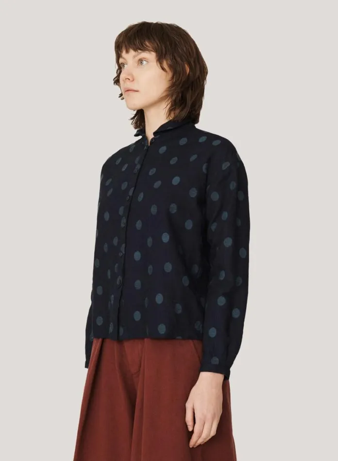 YMC Marianne Jacquard Shirt Indigo Womens Shirts