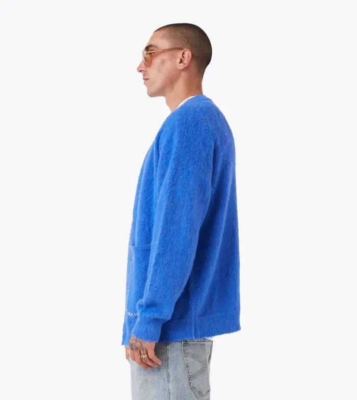Zanerobe Hoodies and Sweaters Men Fuzzy Lowgo Cardigan Cobalt Blue