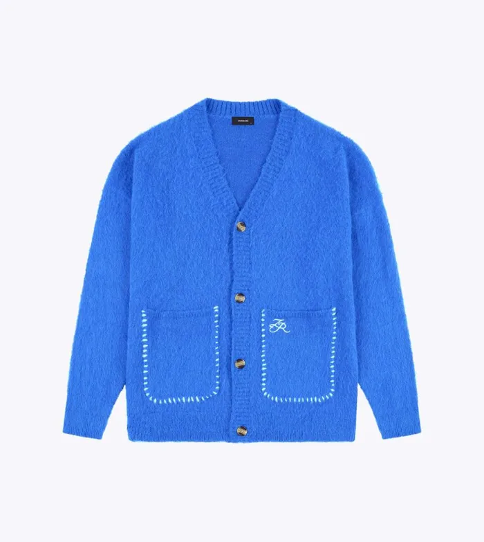 Zanerobe Hoodies and Sweaters Men Fuzzy Lowgo Cardigan Cobalt Blue