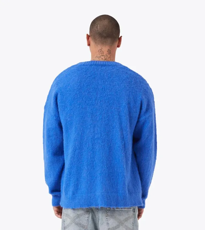 Zanerobe Hoodies and Sweaters Men Fuzzy Lowgo Cardigan Cobalt Blue