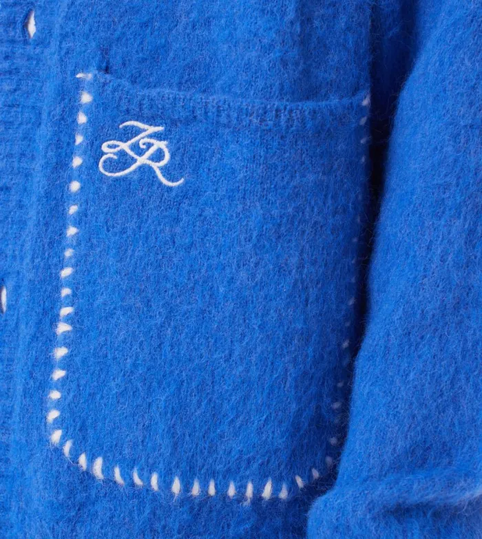 Zanerobe Hoodies and Sweaters Men Fuzzy Lowgo Cardigan Cobalt Blue