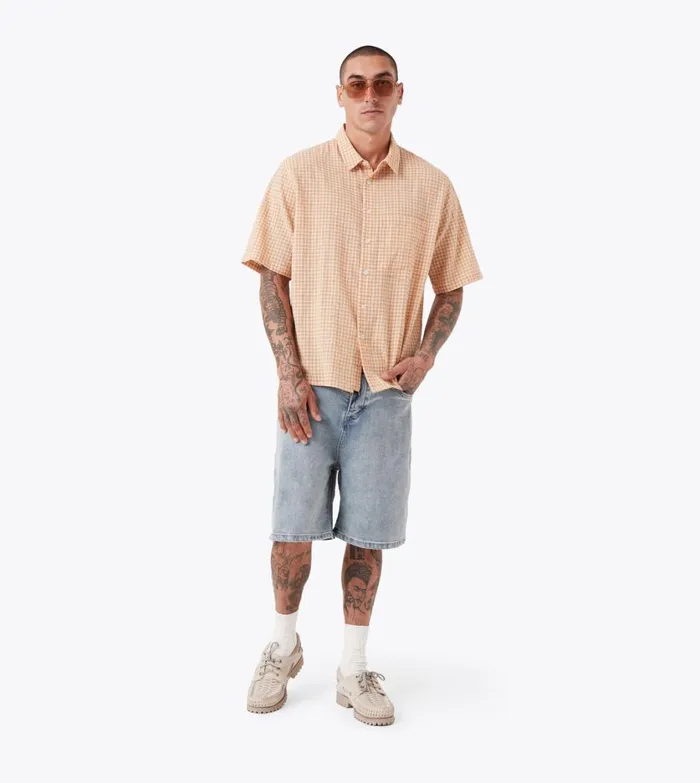 Zanerobe Shirts Men Micro Plaid SS Shirt Orange