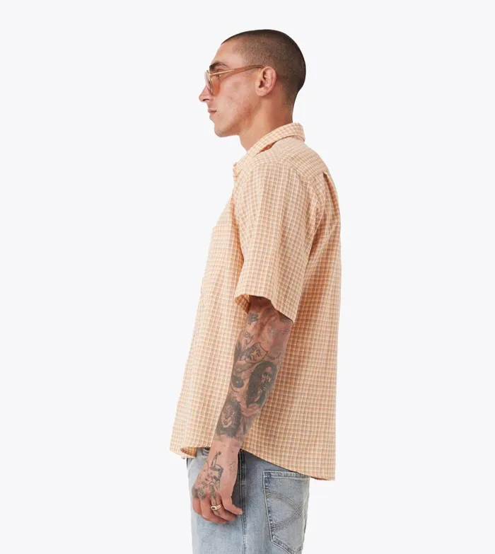 Zanerobe Shirts Men Micro Plaid SS Shirt Orange