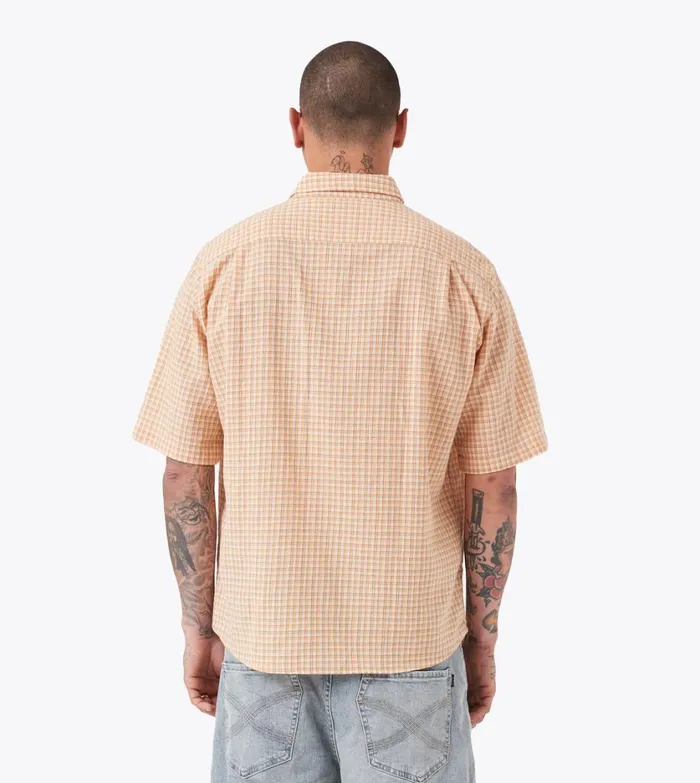Zanerobe Shirts Men Micro Plaid SS Shirt Orange