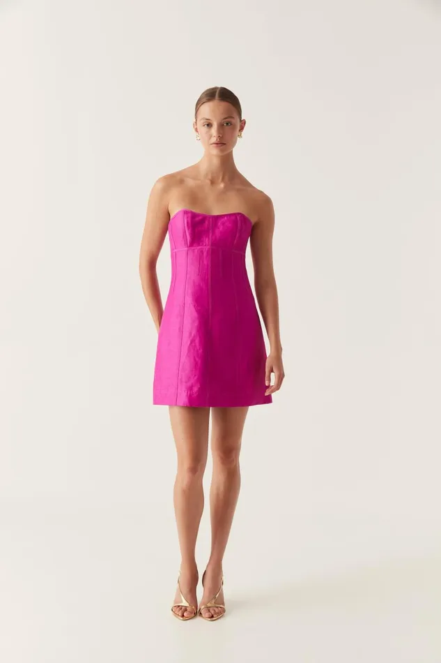 Zayla Strapless Mini Dress Deep Magenta Women Aje Pink Dresses