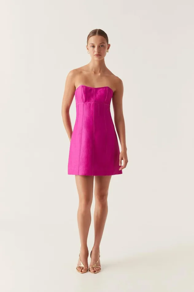 Zayla Strapless Mini Dress Deep Magenta Women Aje Pink Dresses